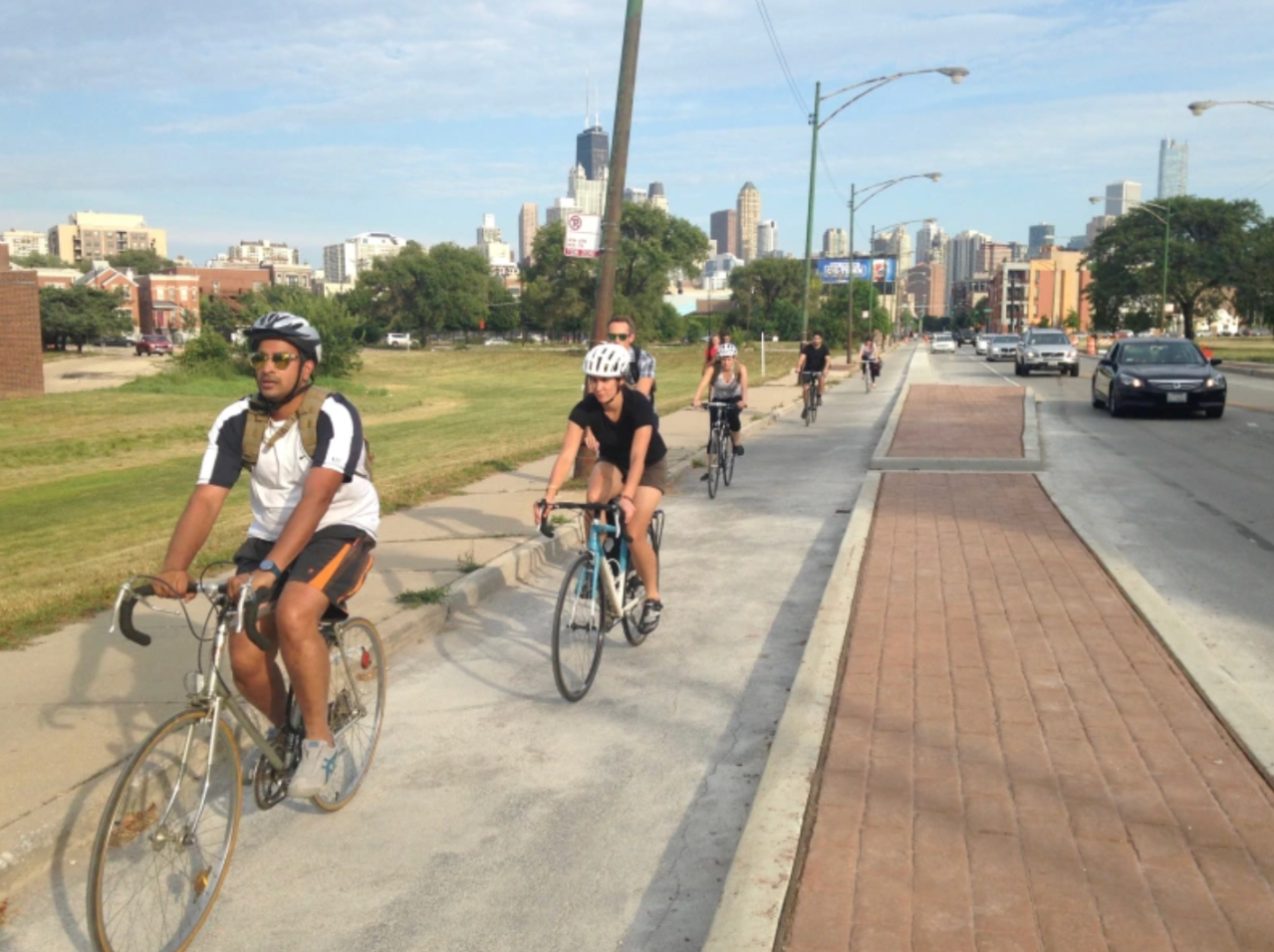 Concrete-protected bike lanes on Clybourn Avenue in Old Town. Photo: John Greenfield