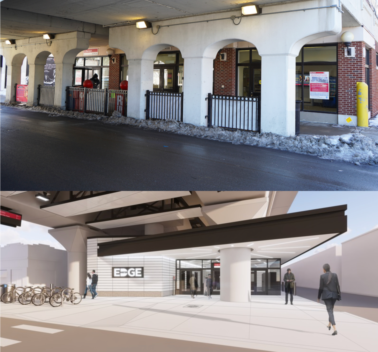 The Bryn Mawr station before and after recreation. Images: CTA